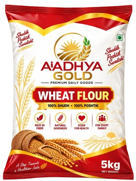 AIADHYA GOLD Chakki Fresh Atta 5kg - 100% Pure Wheat